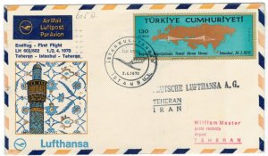 Turkey 1970 Cover Stamps First Flight Istanbul Tehran Iran Lufthansa