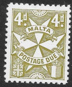 MALTA SGD31 1967 4d YELLOW-OLIVE POSTAGE DUE MTD MINT