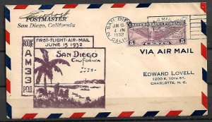 USA STAMPS. 1932 COVER FIRST FLIGHT