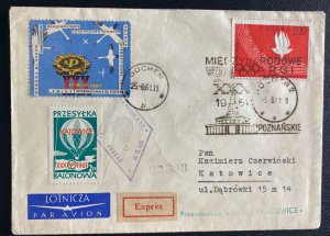 1961 Poznan Poland Balloon Flight Airmail Cover To Katowice Special Label