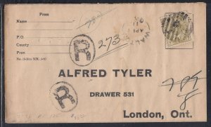 Canada - Apr 1, 1911 Walton, ON Domestic Registered Cover