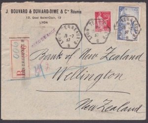 FRANCE 1937 Registered cover Lyon to New Zealand............................W516