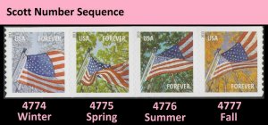 US 4774-4777 4777a Flag for All Seasons forever coil strip SSP (4) MNH 2013 