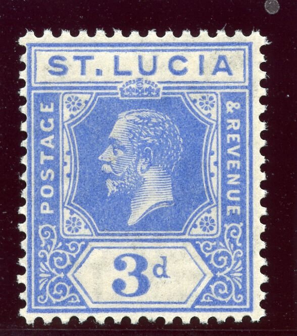 St Lucia 1922 KGV 3d bright blue superb MNH. SG 99. Sc 83.