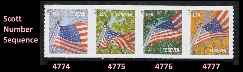 US 4777a Flag for All Seasons forever coil strip set SSP Scott # seq MNH 2013