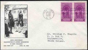 United States First Day Covers #854-34, 1939 3c Washington Inauguration, hori...