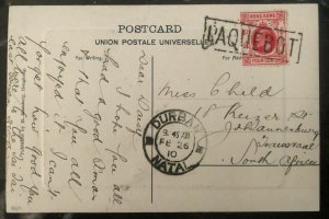 1910 Hong Kong RPPC Postcard Paquebot Cover To Johannesburg South Africa