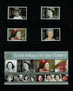 British Antarctic Territory: 2006, 80th Birthday, Queen Elizabeth, MNH set + M/S