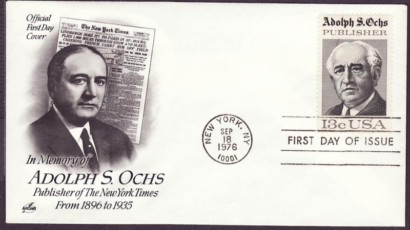 1700 Adolph Ochs Artcraft FDC