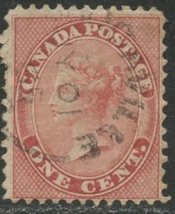 CANADA Sc#14 1859 1c Rose F-VF Centered Used with Town Cancel