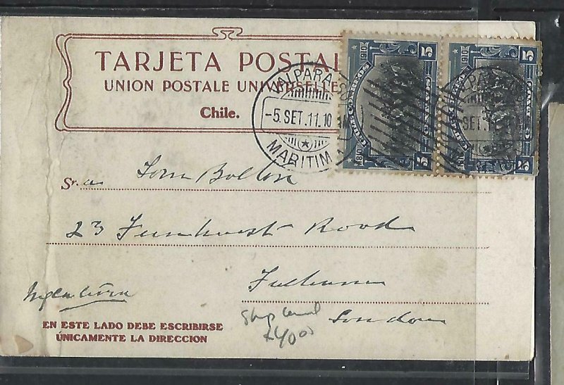 CHILE  (P3108B) 1911   CENT 5C PR ON PPC VALPARAISAO TO LONDON MARATIME CANCEL