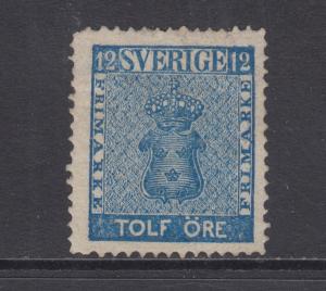 Sweden Sc 9 MLH. 1861 12ö ultramarine Coat of Arms, well centered, fresh, F-VF.