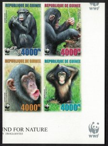 Guinea WWF Chimpanzee 4 Imperf Corner block of 4 WWF Logo 2006 MNH