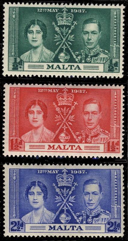 MALTA - 1937 SG 214/216 KGVI CORONATION SET of 3 Mint* (MOGH / MM)