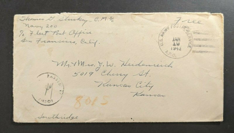 1942 APO Navy 200 Tongatuba Tonga Censored Cover to Kansas City MO