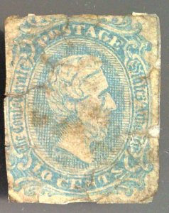 Scott CSA #11a - 10c Milky Blue - Jefferson -  Unused - Faults - 1863-64