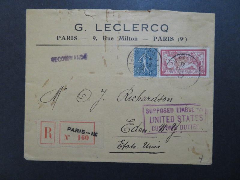 France 1922 Registered Commercial Cover to USA - Z8437