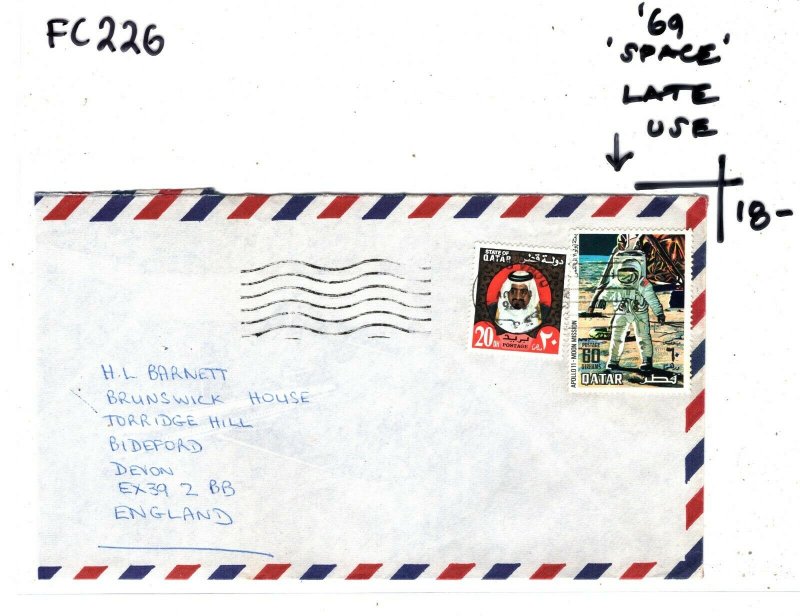 Gulf QATAR Cover SPACE APOLLO 69 LATE USE Air Mail Devon Gift Co. 1976 FC226