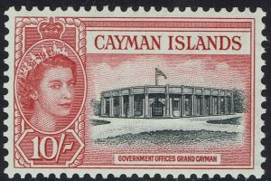 CAYMAN ISLANDS 1953 QEII GOVERNMENT BUILDING 10/- MNH **