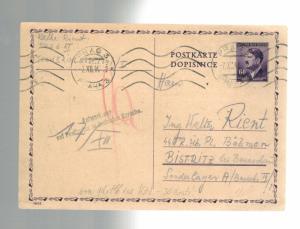 1944 Prague Germany to Bistritz Concentration Camp Postcard Cover Walter rient