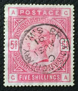 GB QV 1883-4 5/- Crimson Fine Used BROAD SANCTUARY pmk SG#181 CV£250 GB4227