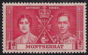 Montserrat 1937 KGV1 1d Scarlet Coronation MM SG 98 ( K1056 )