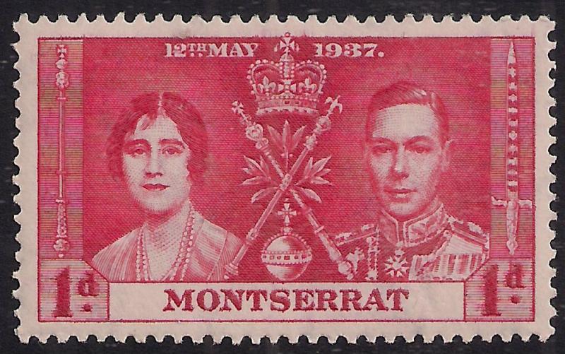 Montserrat 1937 KGV1 1d Scarlet Coronation MM SG 98 ( K1056 )