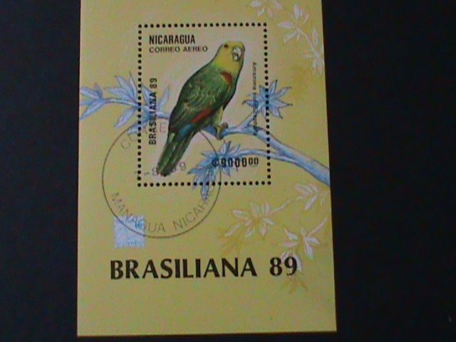 NICARAGUA-BRASILIANA'89 WORLD STAMPS SHOW  FANCY CANCEL S/S VF LAST ONE