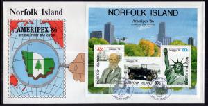 Norfolk Island 384a Ameripex Souvenir Sheet U/A FDC