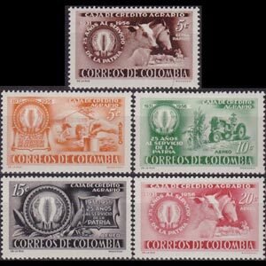 COLOMBIA 1957 - Scott# C292-6 Agrarian Bank Set of 5 LH