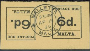 MALTA 1925 POSTAGE DUE 6D TETE BECHE PAIR USED