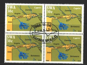South West Africa Sc#577 Full Gum NH CTO Block of 4