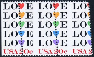 2072, MNH 20¢ Love Margin Pair - Perfs Shifted Freaky Error ** Stuart Katz