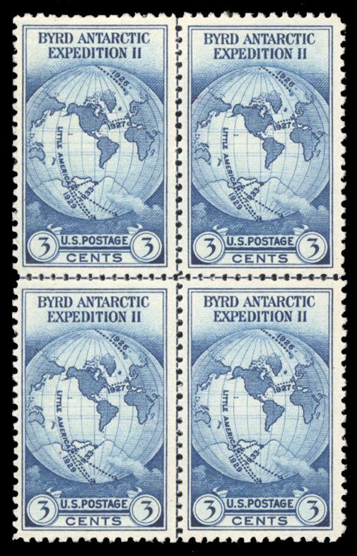 United States, 1930-Present #753 Cat$75, 1935 3c dark blue, center line block...