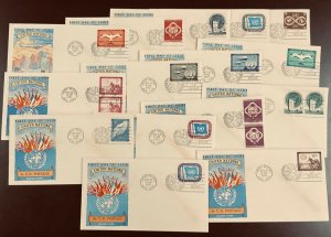15 Very Scarce Fluegel Cachets UN Stamps #1-11 and C1-4  FDCs  1951
