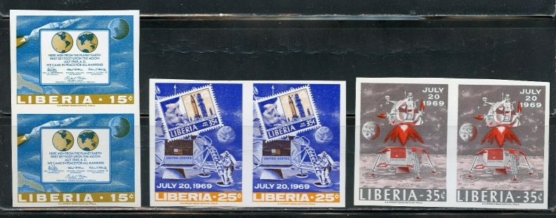 LIBERIA SCOTT #499/501 MOON LANDING KENNEDY IMPERFORATE PAIRS MINT NEVER HINGED