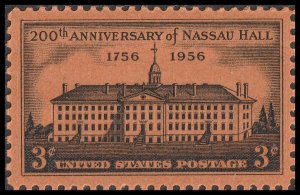 US 1083 200th Anniv Nassau Hall 3c single MNH 1956