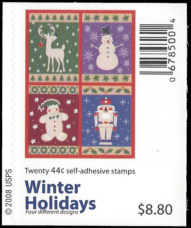 #4425-4428 44c Winter Holidays Header Block of 4 2009 Mint NH