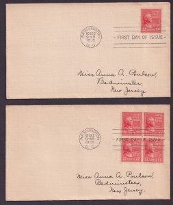 Scott #827 Grover Cleveland Washington DC 11-22-1938 (2) FDC Single & Block of 4