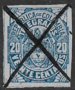 COLOMBIA 1901 20c Arms Telegraph Stamp Imperforate Hisc. No. 30 VFU