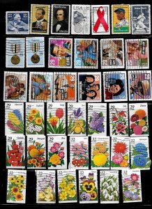 U.S.150+ Diff. Used Comm. Stamps 1978-2001 singles Elvis Babe Ruth Sets Flowers