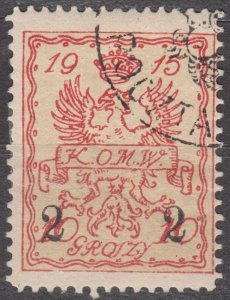 Poland Warsaw Town Post K.O.M.W.  1915 10 Groszy with 2 Gr overprint CTO
