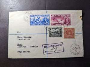 1937 Registered Newfoundland Cover Corner Brook NFLD to Graz Austria