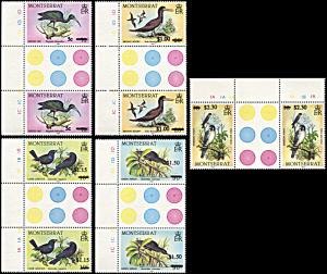 Montserrat 651-655, MNH, Bird Surcharges gutter pairs
