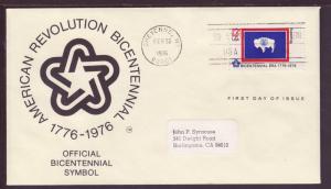 Wyoming State Flag Bicentennial 1976 Typed FDC BIN 2038