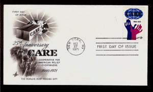 FIRST DAY COVER #1439 CARE 25th Anniversary 8c ARTCRAFT U/A FDC 1971