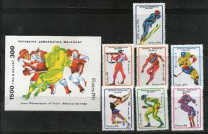 Malagasy 1991 Winter Olympic Ice Hockey Figure skating Skiing Sc 1037-44 M/s ...