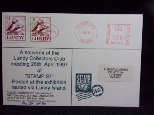LUNDY: LUNDY STAMPS USED ON 1997 POSTCARD