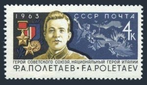 Russia 2818 2 stamps,MNH.Mi 2835.Fyodor Poletaev,Hero of Italian resistance,1963