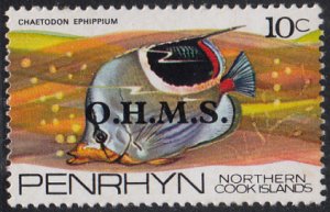 Penrhyn 1978 MH Sc #O7 O.M.H.S. on 10c Chaetodon ephippium Fish